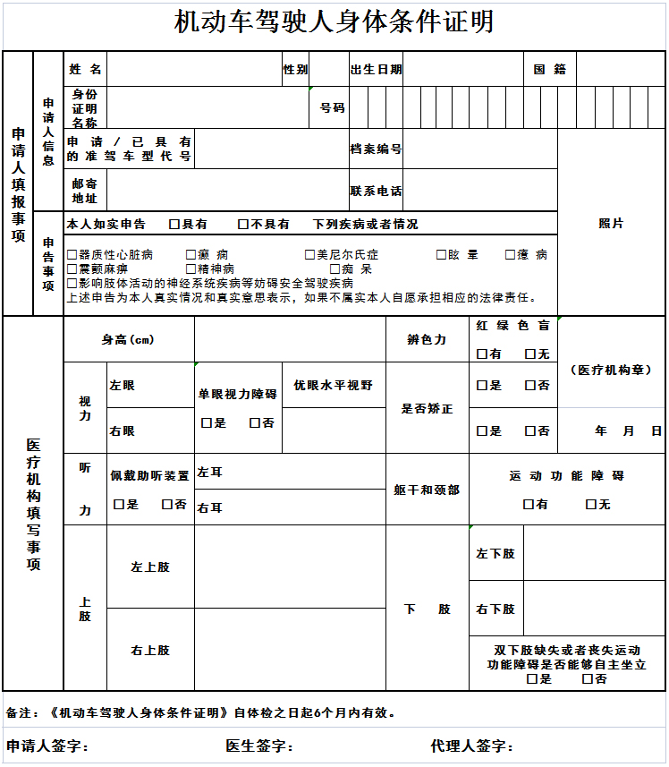 机动车驾驶人身体条件证明